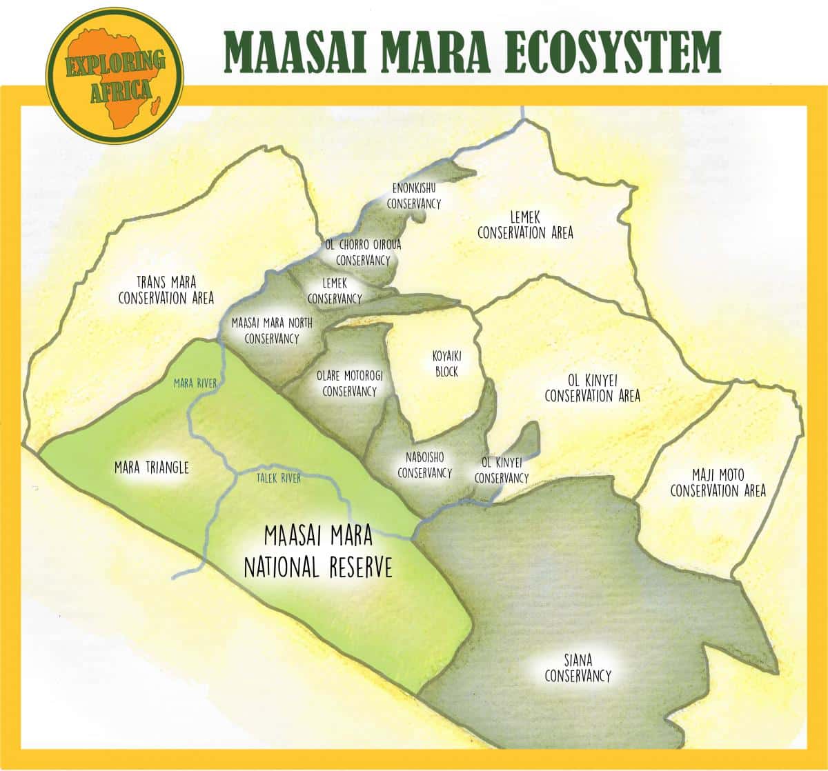 Mapa del ecosistema del masái mara de Kenia.